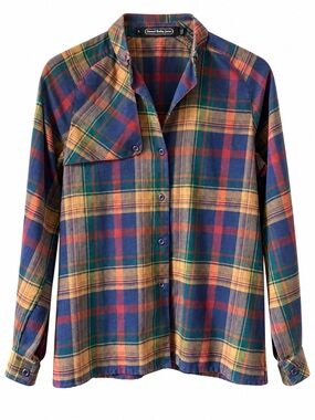 Vintage Sweet Baby Jane Yellow Blue Green Red Plaid Cape-Yoke Shirt S